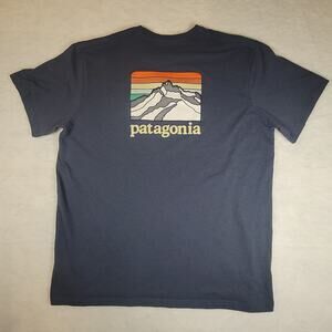 Patagonia Mens Responsibili Tee Ridge Graphic T-Shirt Logo Front Pocket Navy. XL
